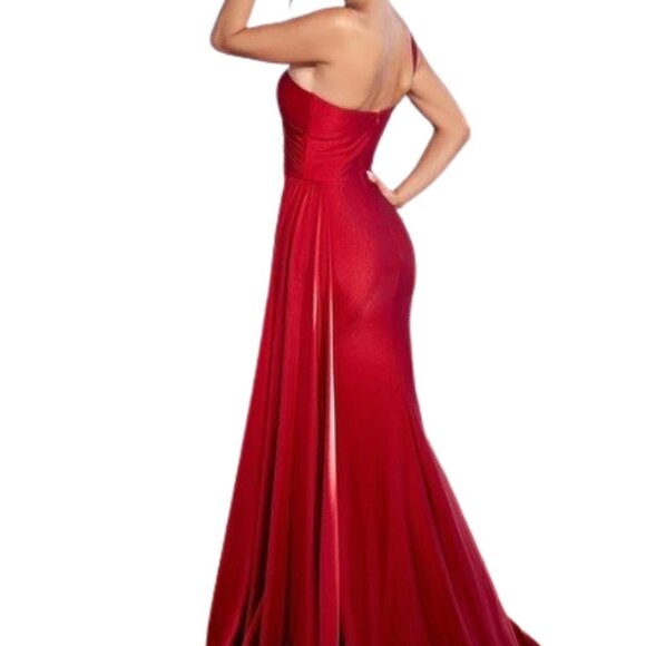 NWT Ladivine PT004 One Shoulder Prom Dress Eggplant Size 6 - Picture 3 of 6